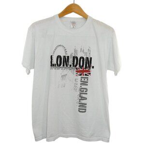 London England Graphic Tee L Raised Print Union Jack Souvenir White T-Shirt